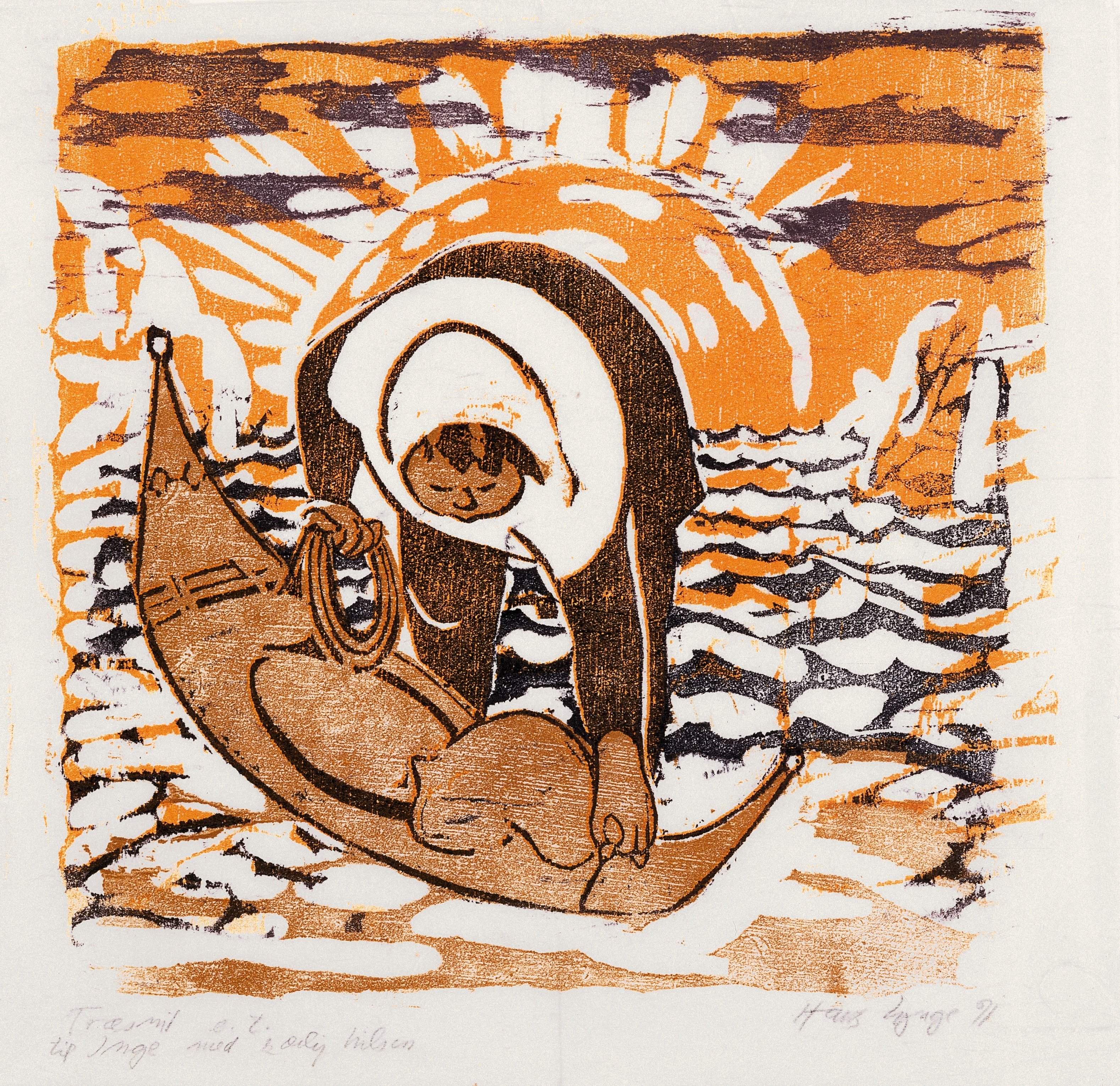 Hans Lynge, Kajakmanden, 1971. Farvetryk, Foto: Ruben Blædel