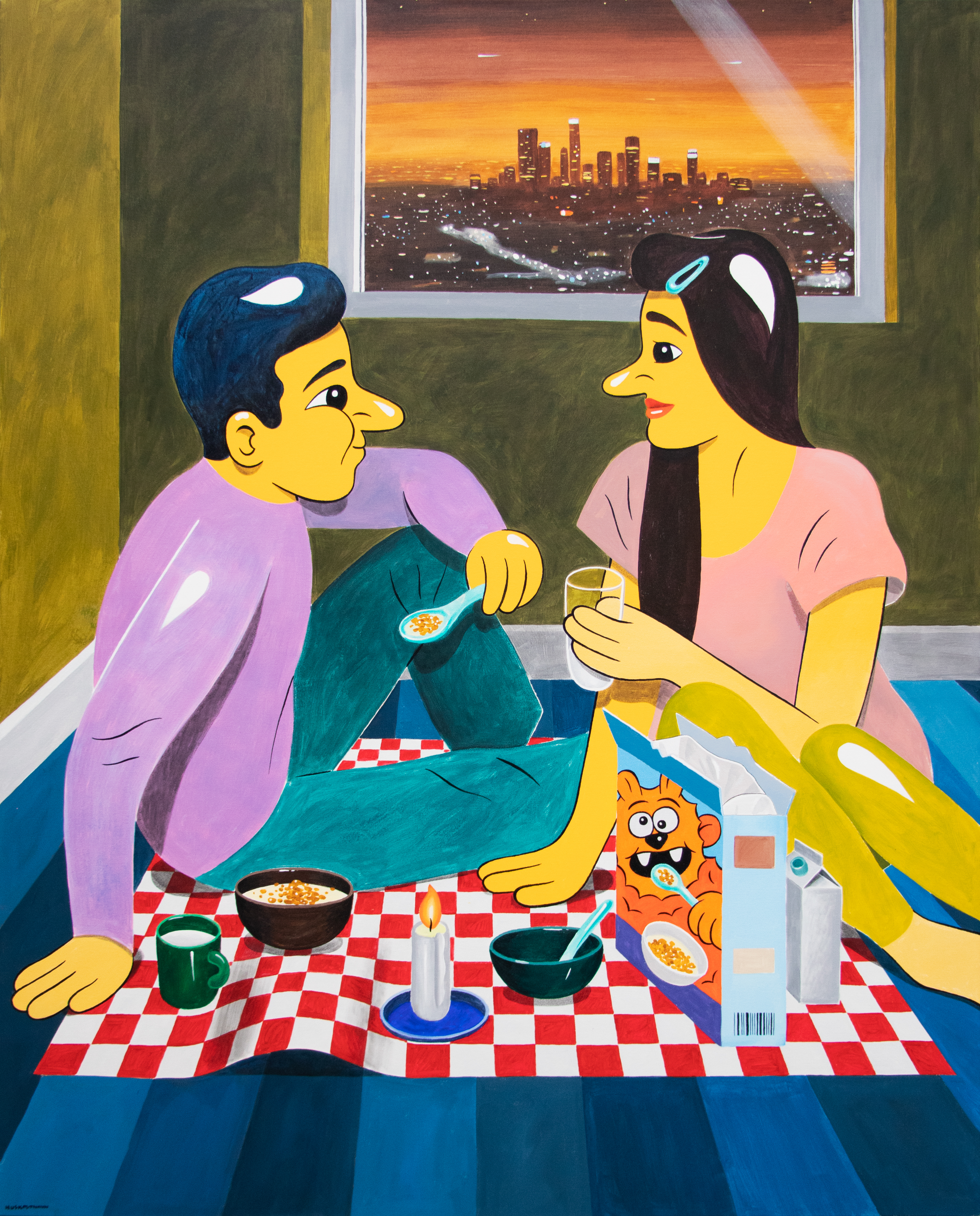 HuskMitNavn, <i>Dinner for Two</i>, acryl, 150 x 120 cm, 2023. Foto: Charlotte Fogh Gallery.