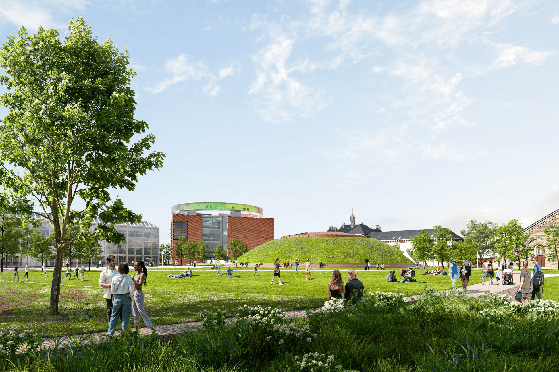 <i>The Dome</i> skyder op bag ARoS. Visualisering af Musikhusparken, Schmidt Hammer Lassen