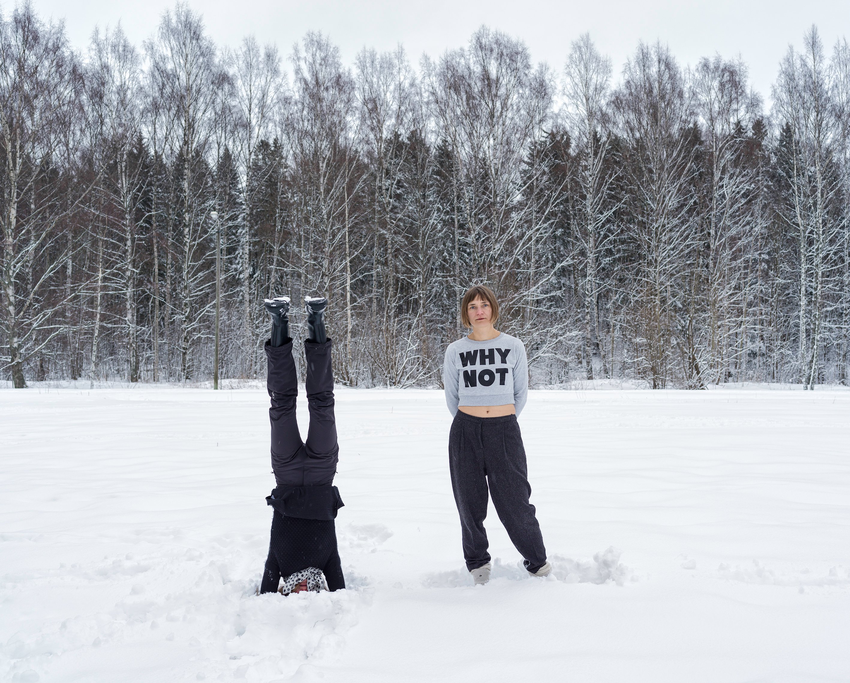 Elina Brotherus: <i>Why not?</i>, 2018. After Arthur Köpcke, People ask: Why? I answer: Why not? From Reading-Work-Piece No 56, 1966). © Elina Brotherus og Martin Asbæk Gallery.