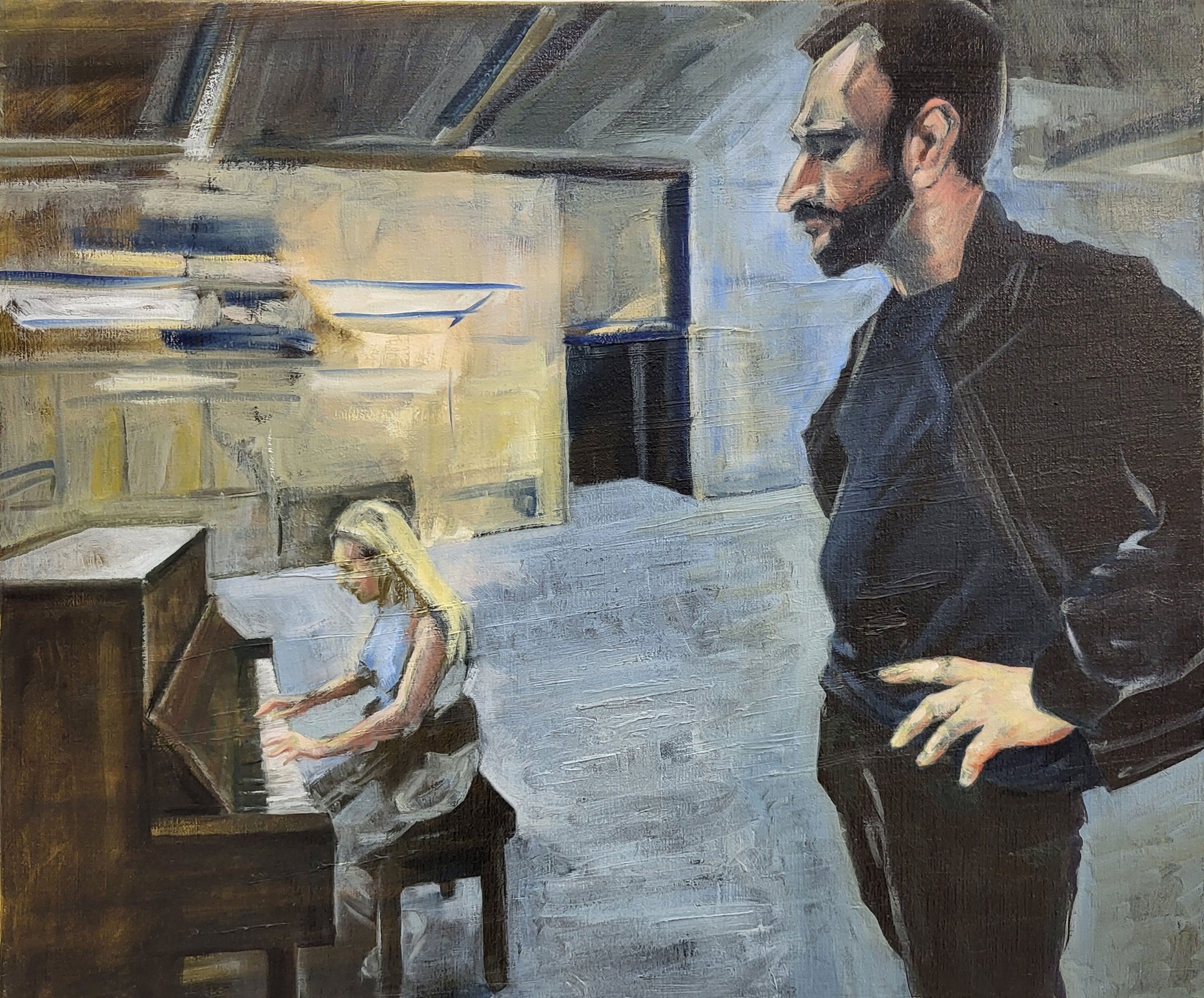 Henrik Jørgensen: <i>Klaverspiller</i>. 2023. Olie på lærred. 60 x 50 cm.	