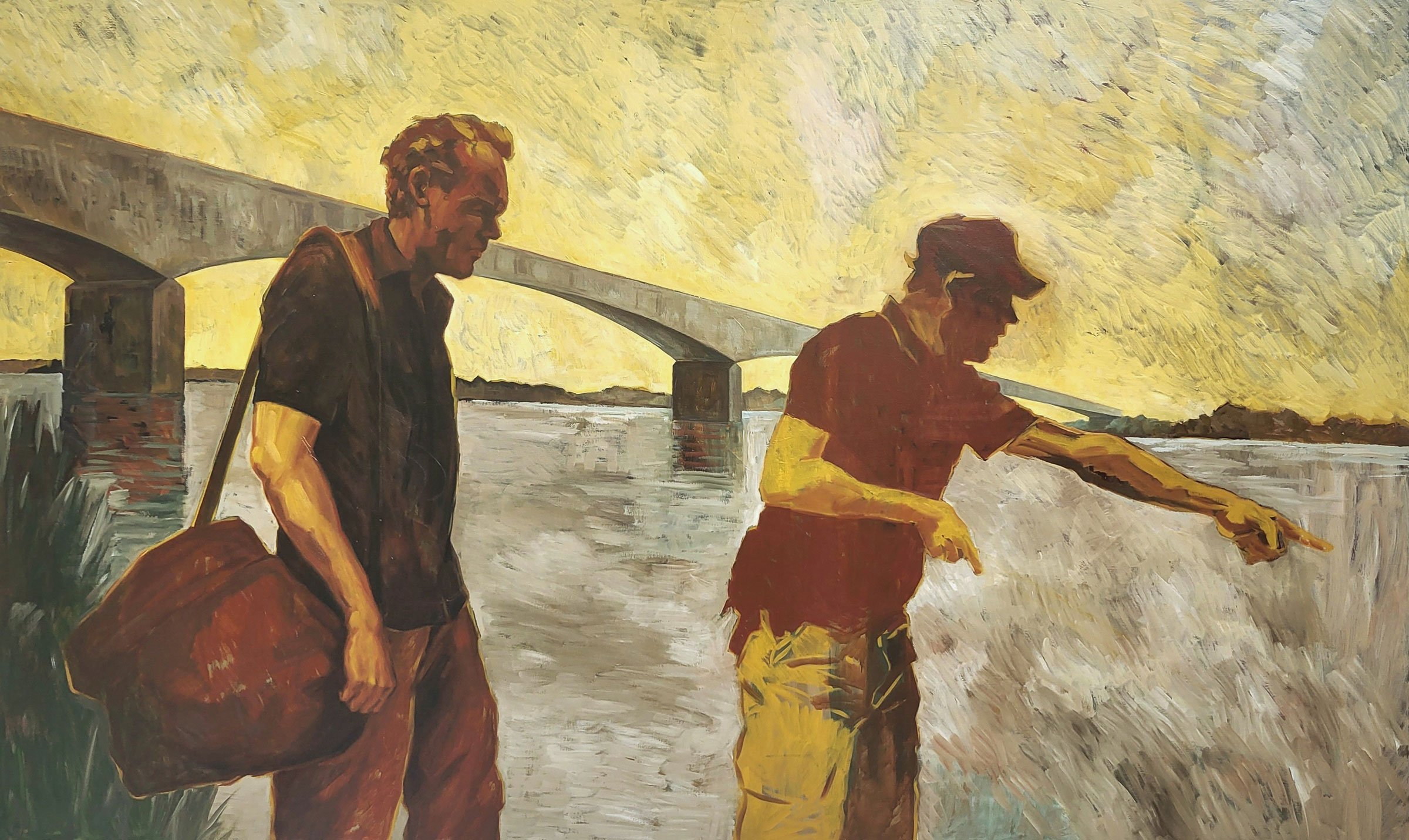 Henrik Jørgensen: <i>Ved flodbred</i>. 2023. Olie på lærred. 236 x 145 cm.	