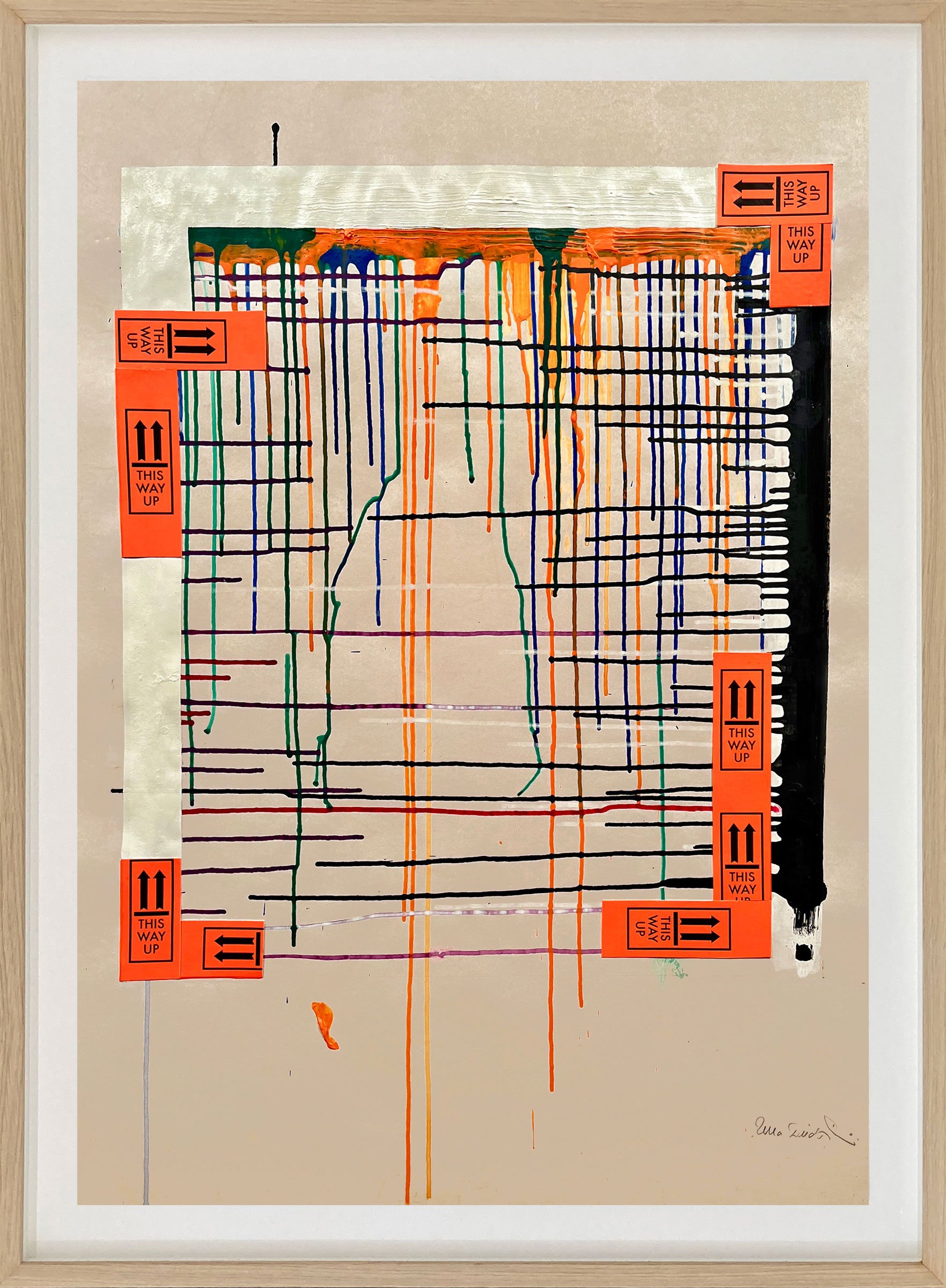 Ulla Diedrichsen: Communication VI, 2025 Gouache og mixed media på papir 100 x 80 cm. Foto: Charlotte Fogh Gallery