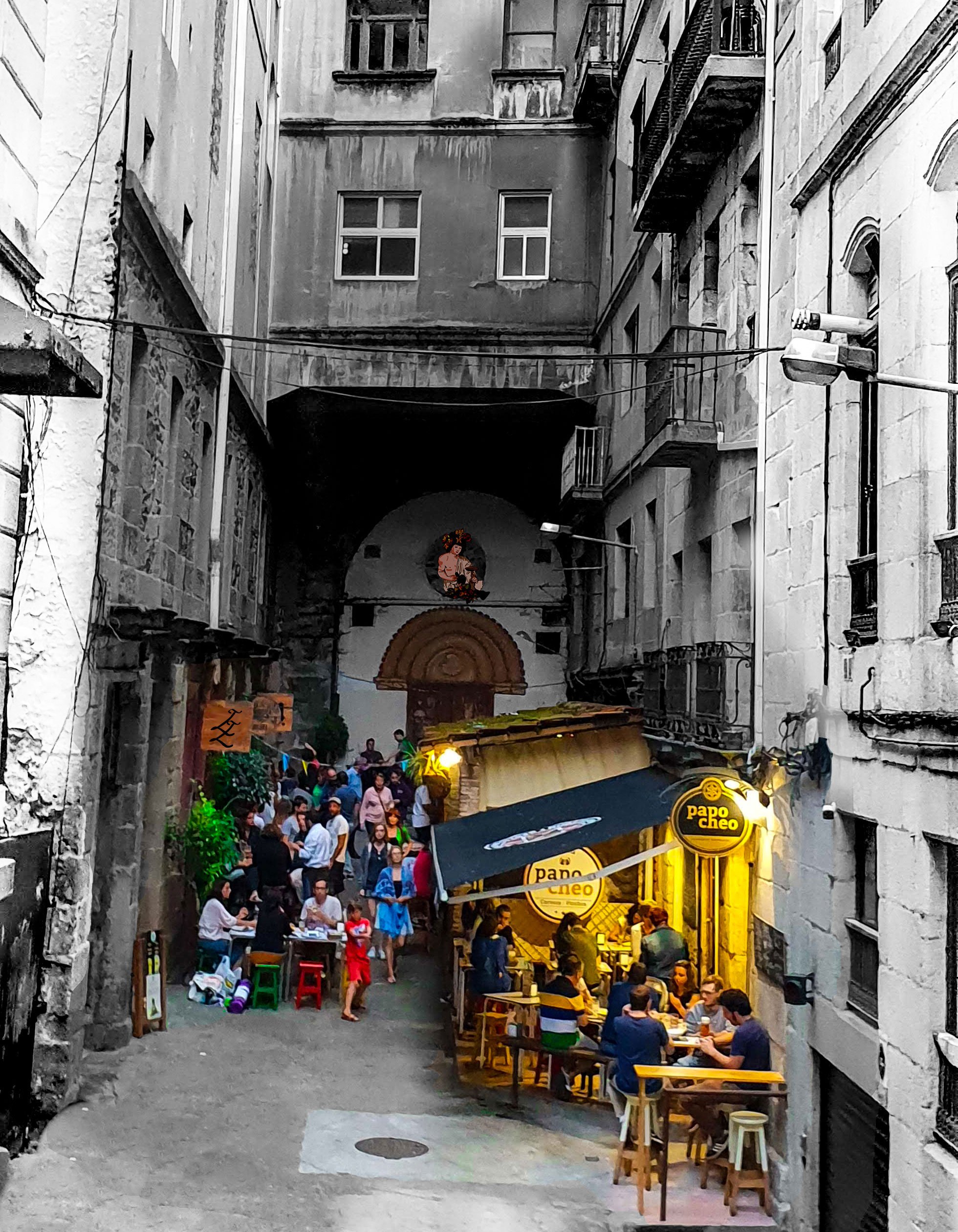Ernst Laursen, <i>Café chill in Vigo</i>, 2018. 92x56 cm. Fotografi 
printet på groft Hahnemühle papir. Foto: Ernst Laursen.