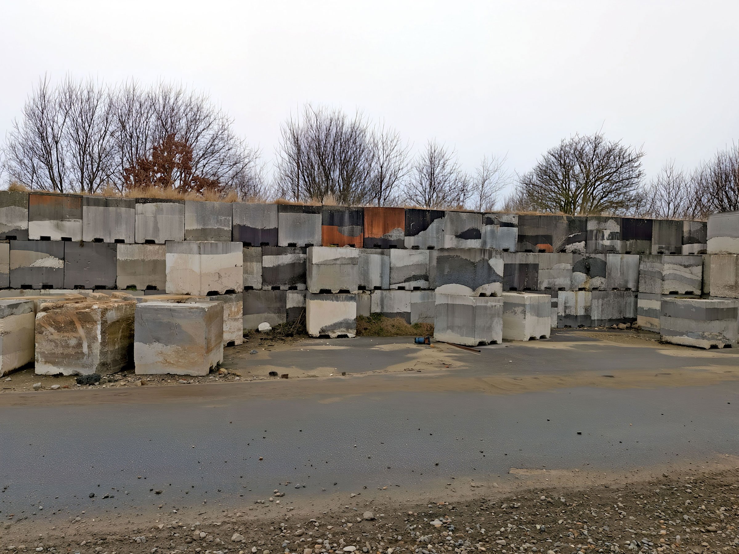 Betonbyggeklodser af restbeton, fundet ved Varde tidl. maskinstation. Landskabsbyggklodser. Foto: Camilla Nørgård