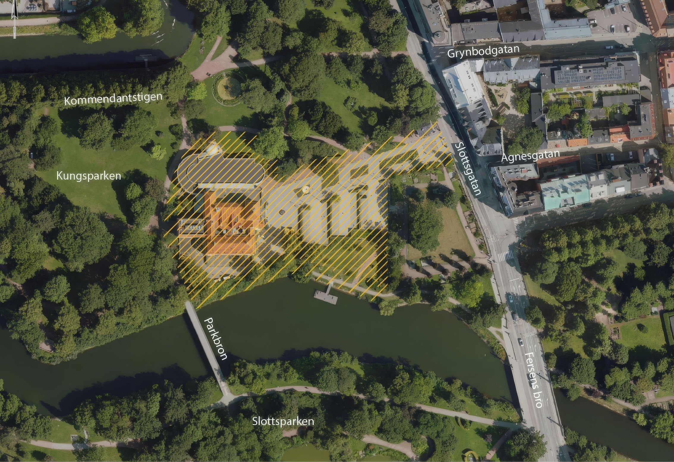 Området for arkitektkonkurrencen for Malmö Konstmuseum i Kungsparken. Pressefoto