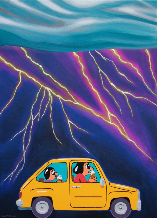 HuskMitNavn, Summer Thunder, 2025, Acryl, 70 x 50 cm. Foto: Gallery Charlotte Fogh