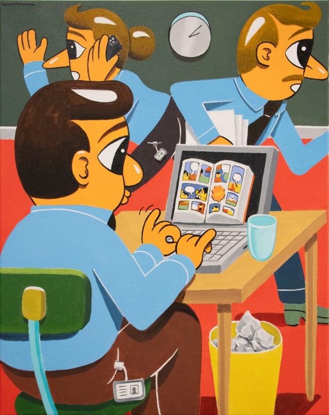 HuskMitNavn, Busy at Work, 2025, Acryl, 50 x 40 cm. Foto: Gallery Charlotte Fogh