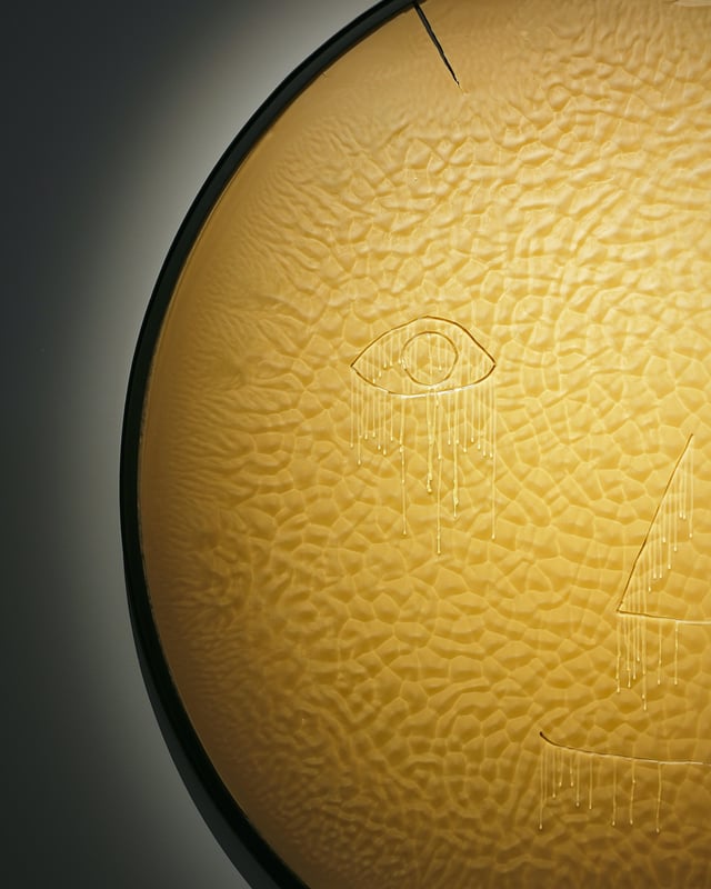 Detalje. Ida Kirkeby Schrader: Voksansigt, 2025. Frugtbar, Vejle Kunstmuseum, 2025. Foto: Davy Denke, Rytter & Denke