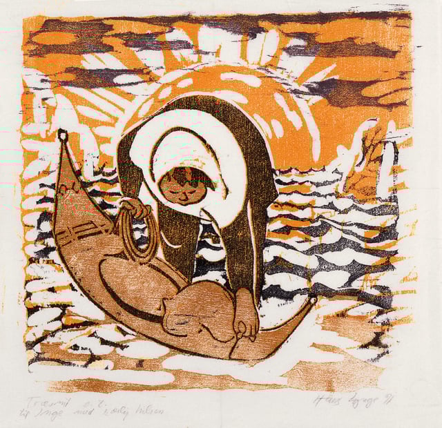 Hans Lynge, Kajakmanden, 1971. Farvetryk, Foto: Ruben Blædel