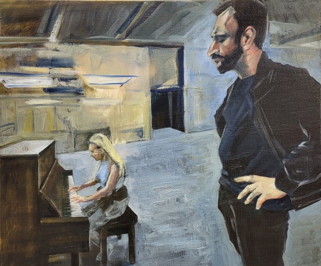 Henrik Jørgensen: <i>Klaverspiller</i>. 2023. Olie på lærred. 60 x 50 cm.