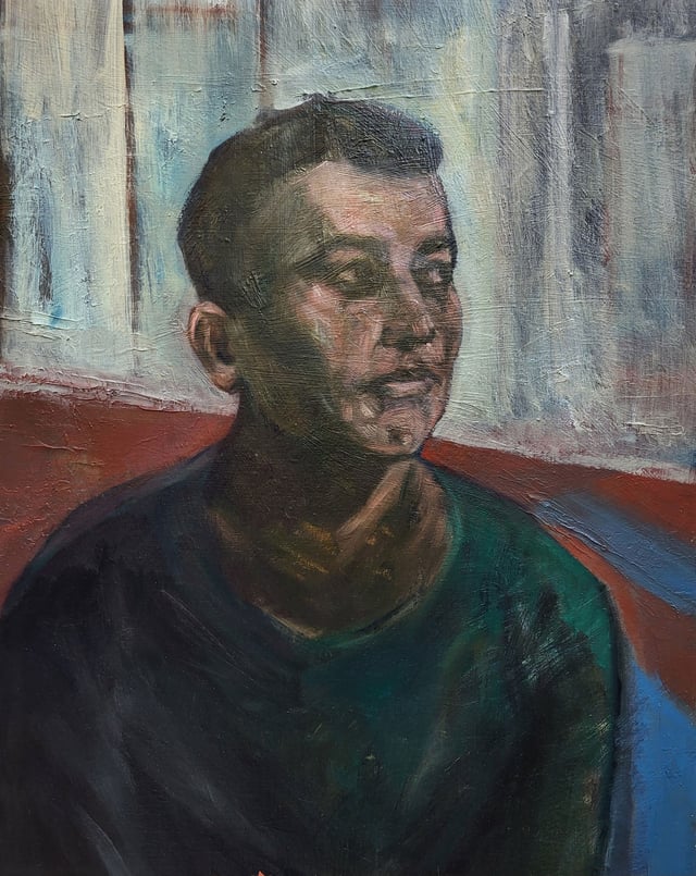 Henrik Jørgensen: <i>Ung mand</i>. 2024. Olie på lærred. 44 x 56 cm.