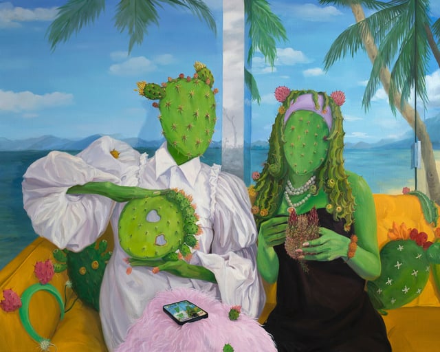 Jingyi Wang: <i>Live Streaming</i> 2023. Oil on linen. Foto: Gallery Poulsen