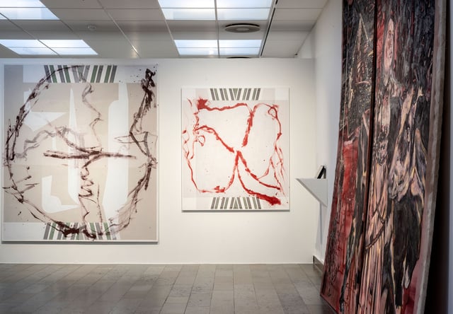 Malene Landgreen: <i>Den døde due</i> og <i>Lethe Floden</i>. + Anna Sofie Jespersen: <i>Tråden/nåden/dåden</i>. Foto: Torben E. Meyer.