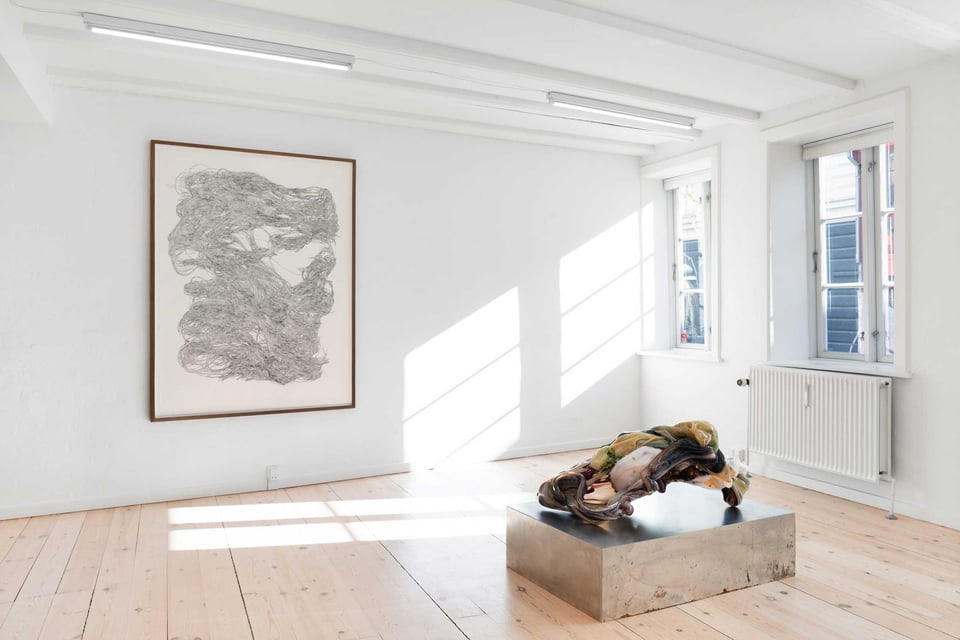 View from Maria Koshenkova and Nanna Riis Andersen’s exhibition <i>Spændinger (Tensions)</i> at Galleri Lene Bilgrav, 2026. Photo: Jacob Friis-Holm Nielsen